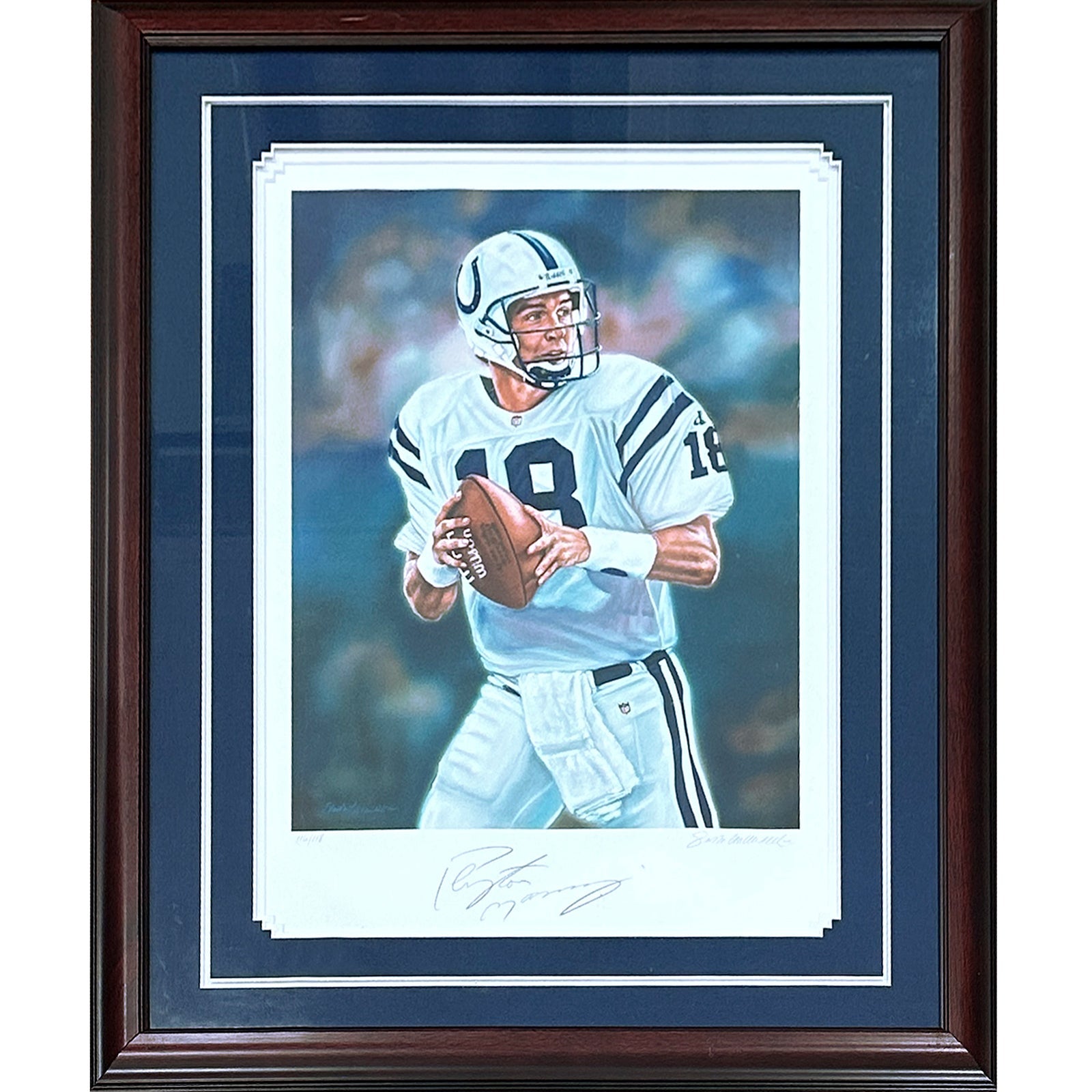 Autographed Peyton Manning Deluxe Framed Lithograph - NFL QB Club-Powers Sports Memorabilia