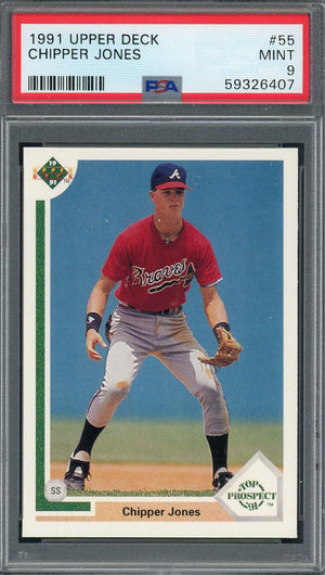 Chipper Jones 1991 Upper Deck Baseball Rookie Card RC #55 Graded PSA 9-Powers Sports Memorabilia