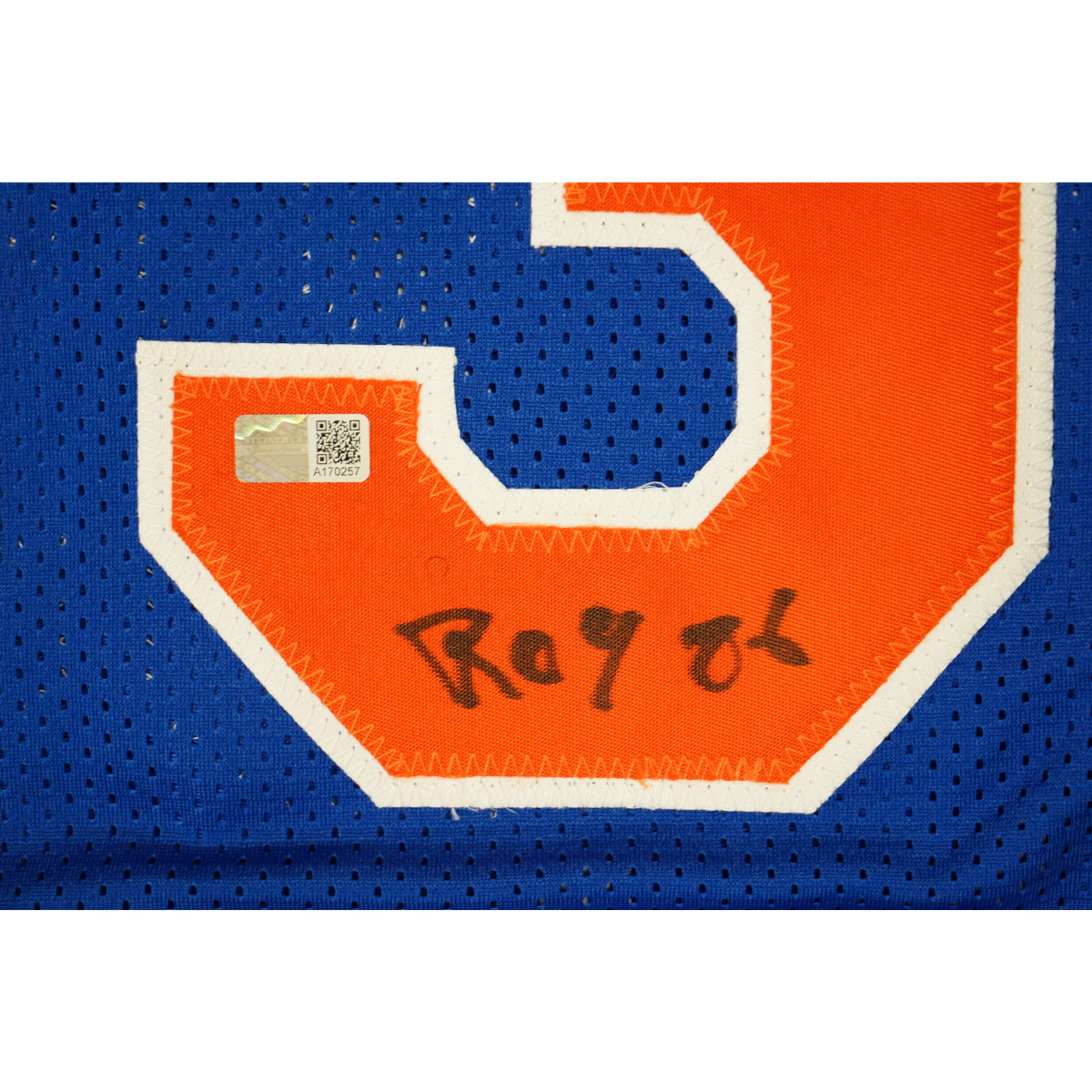 Patrick Ewing New York Knicks Signed Inscribed ROY 86 Pro Style Blue Jersey-Powers Sports Memorabilia