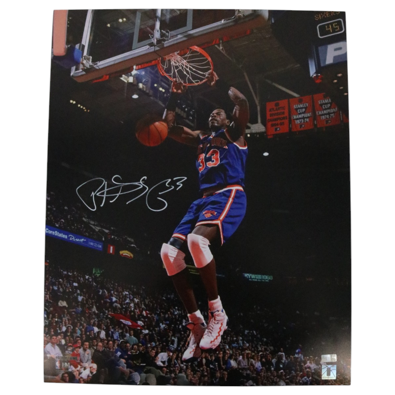 Patrick Ewing New York Knicks Signed Blue Jersey Dunk 16x20 Photo-Powers Sports Memorabilia