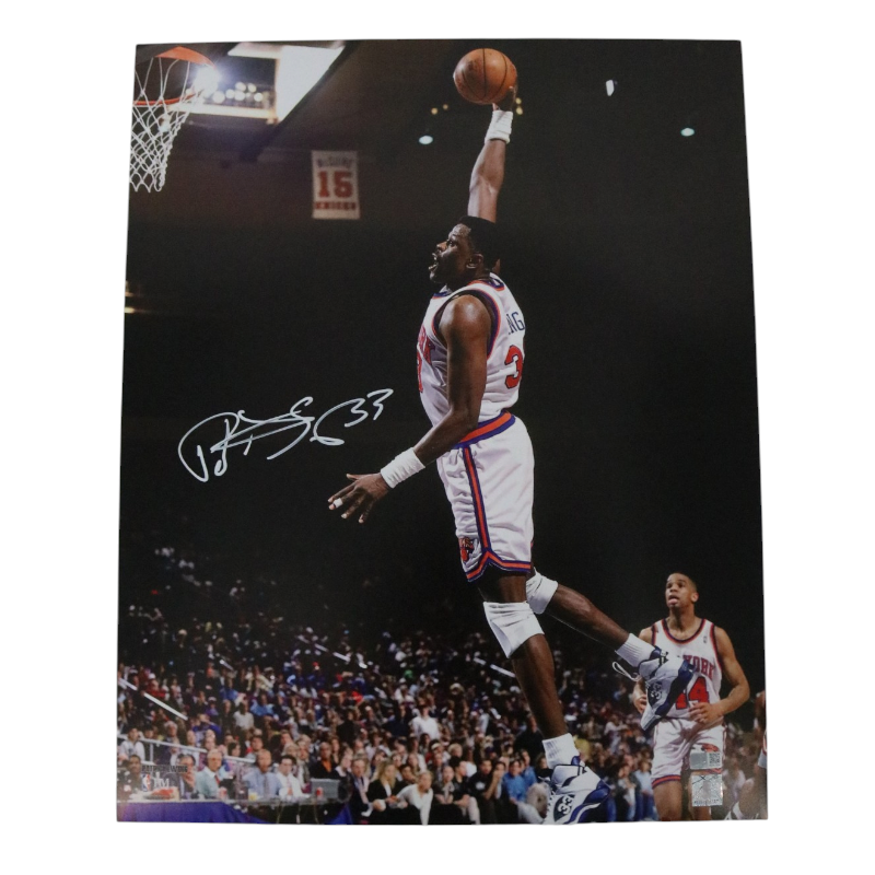 Patrick Ewing New York Knicks Signed White Jersey Dunk 16x20 Photo-Powers Sports Memorabilia