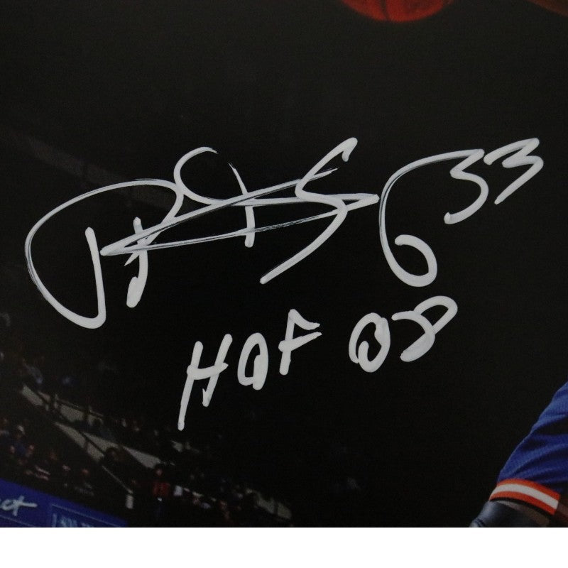 Patrick Ewing New York Knicks Signed Inscribed HOF 08 Blue Jersey Dunk 16x20 Photo-Powers Sports Memorabilia