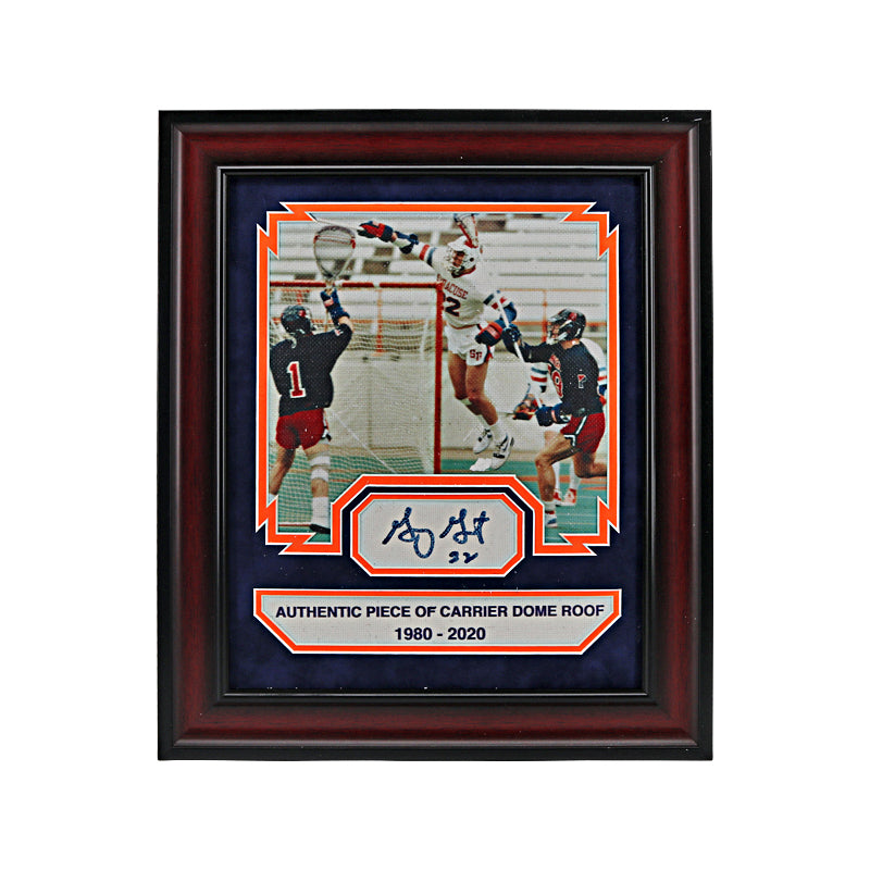 Gary Gait Signed Syracuse University Authentic 11x14 Framed Piece of Authentic Carrier Dome Roof with Printed Image-Powers Sports Memorabilia