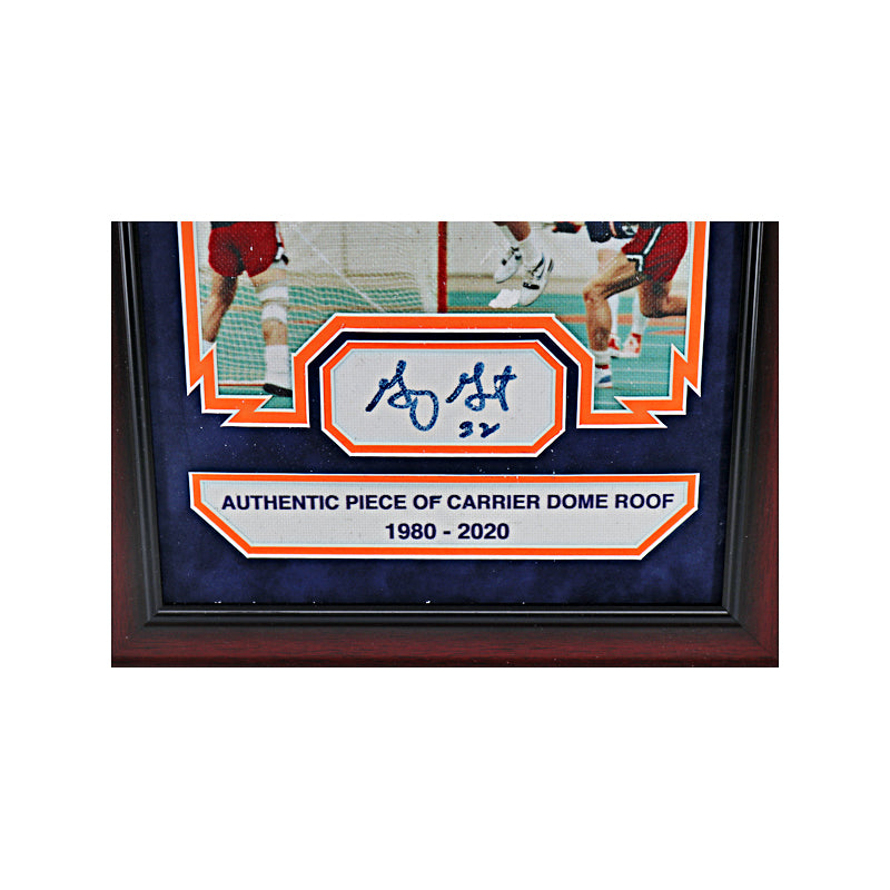 Gary Gait Signed Syracuse University Authentic 11x14 Framed Piece of Authentic Carrier Dome Roof with Printed Image-Powers Sports Memorabilia