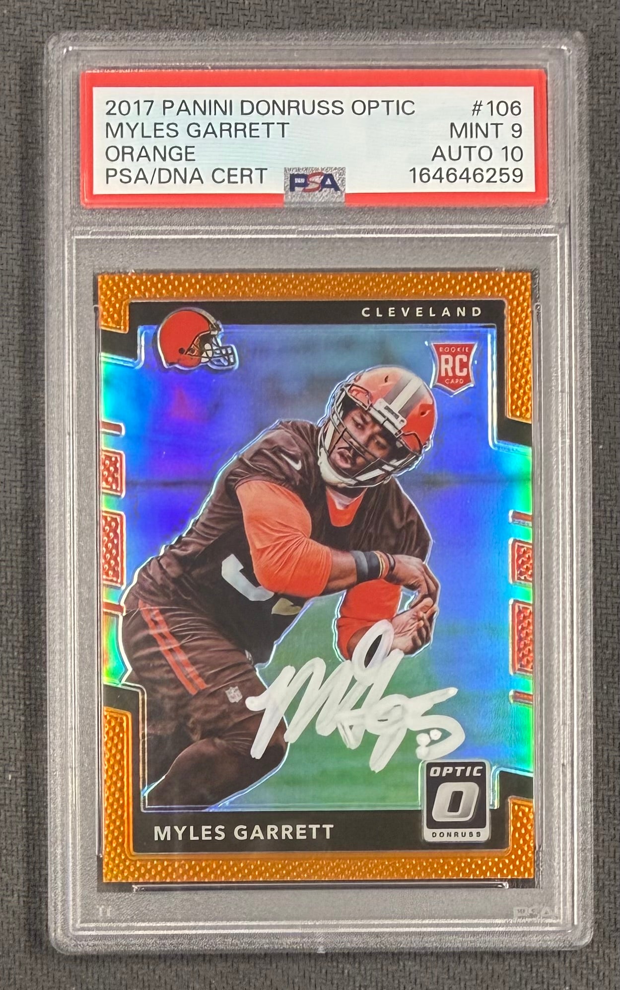 Myles Garrett 2017 Donruss Optic Orange Rookie Card #106 PSA 9 Auto 10 /199-Powers Sports Memorabilia