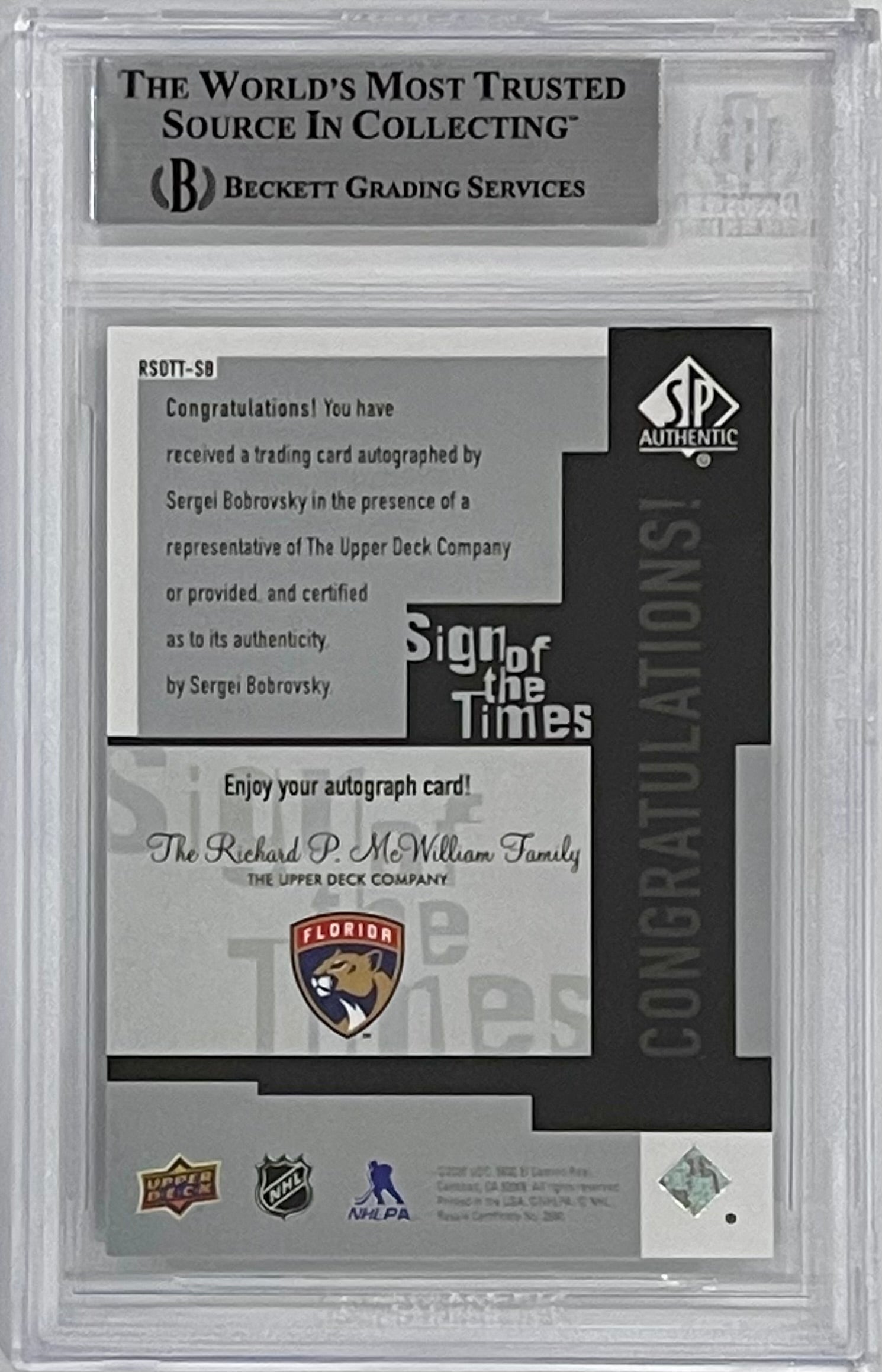 Autographed Sergei Bobrovsky 2019-20 Upper Deck SP Retro Sign of the Times Card - Beckett-Powers Sports Memorabilia