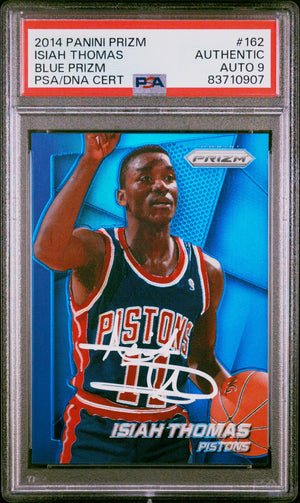 Isiah Thomas 2014 Panini Prizm Blue Signed Card #162 Auto Graded PSA 10 73/99-Powers Sports Memorabilia