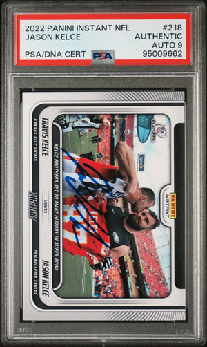 Jason Kelce 2022 Panini Instant Signed Football Card #218 Auto PSA 9 95009662-Powers Sports Memorabilia