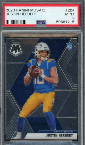 Justin Herbert 2020 Panini Mosaic Football Rookie Card RC #204 Graded PSA 9 MINT-Powers Sports Memorabilia