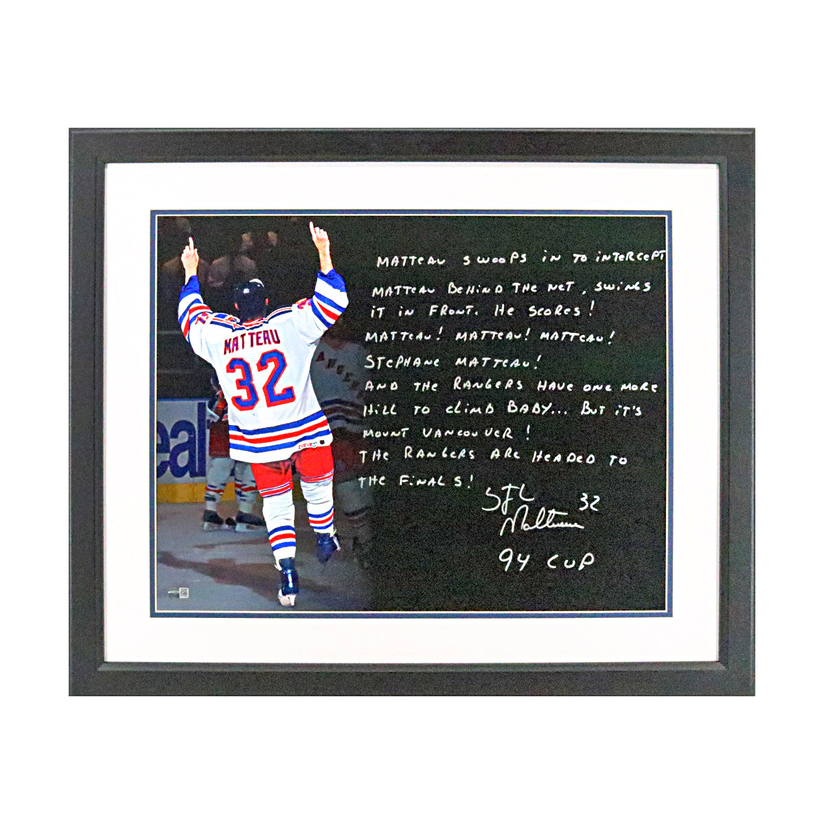 Stephane Matteau New York Rangers Signed Framed 16x20 Hand Written Story of Howie Rose 1994 ECF Radio Call-Powers Sports Memorabilia