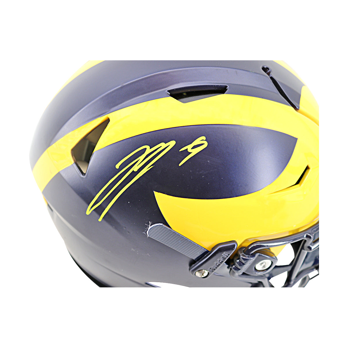 JJ McCarthy University of Michigan Signed Riddell Team Issued F/S Speedflex Authentic Helmet (Beckett Auth)-Powers Sports Memorabilia
