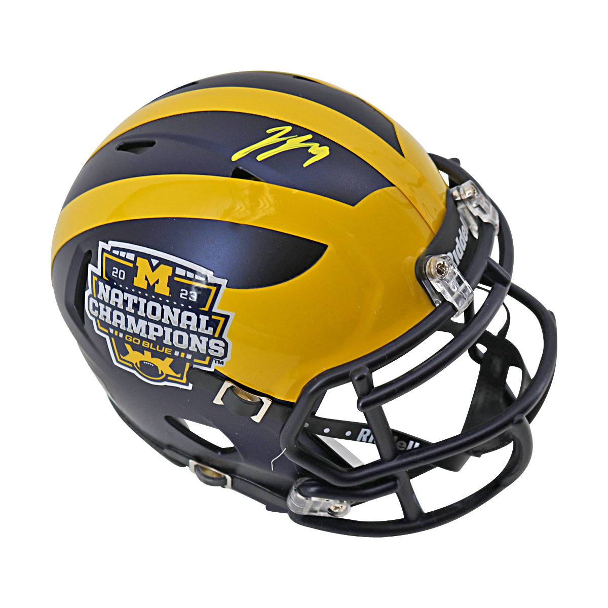 JJ McCarthy University of Michigan Signed Riddell 2023 National Champions Mini Helmet-Powers Sports Memorabilia
