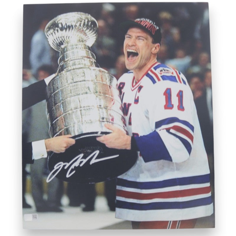 Mark Messier New York Rangers 11x14 Signed with Cup Signed in Silver Photo-Powers Sports Memorabilia
