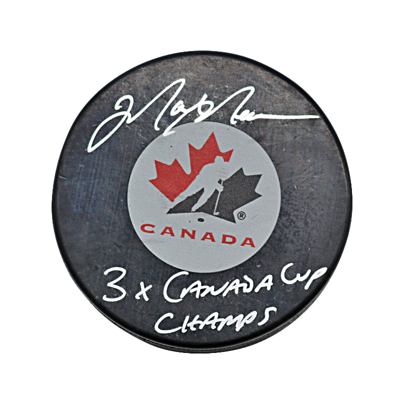 Mark Messier New York Rangers Signed & Inscribed "3x Canada Cup Champs" Replica Team Canada Puck-Powers Sports Memorabilia