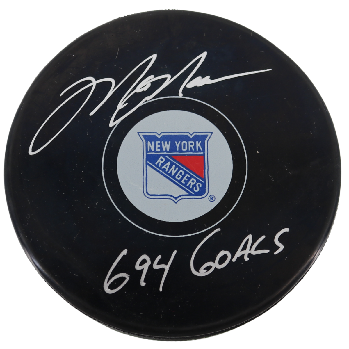 Mark Messier New York Rangers Signed Inscribed '694 Goals' Puck-Powers Sports Memorabilia