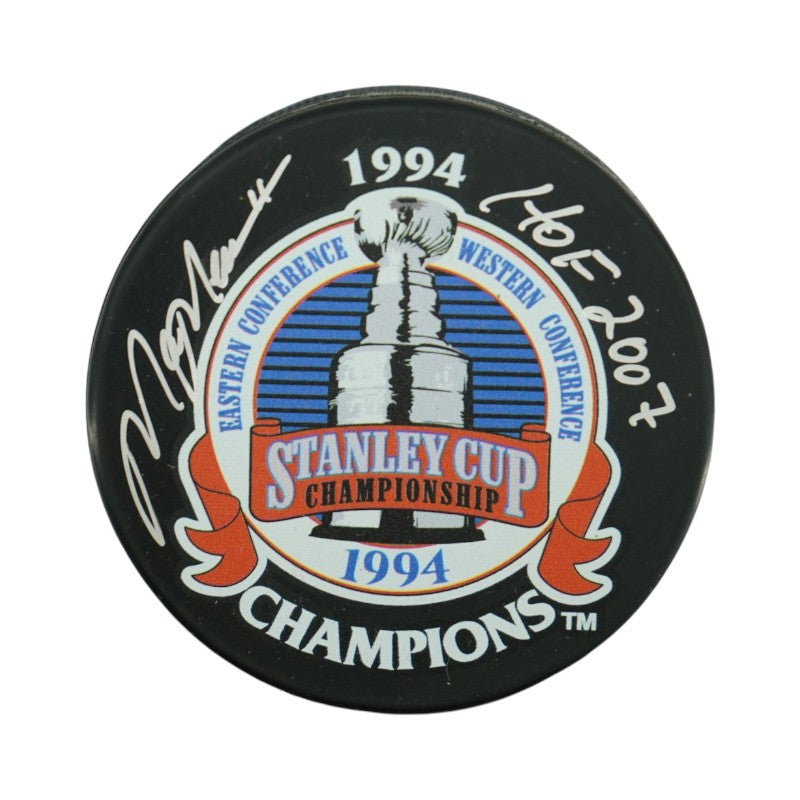 Mark Messier New York Rangers Signed Inscribed HOF 2007 Replica 1994 Stanley Cup Champions Puck-Powers Sports Memorabilia