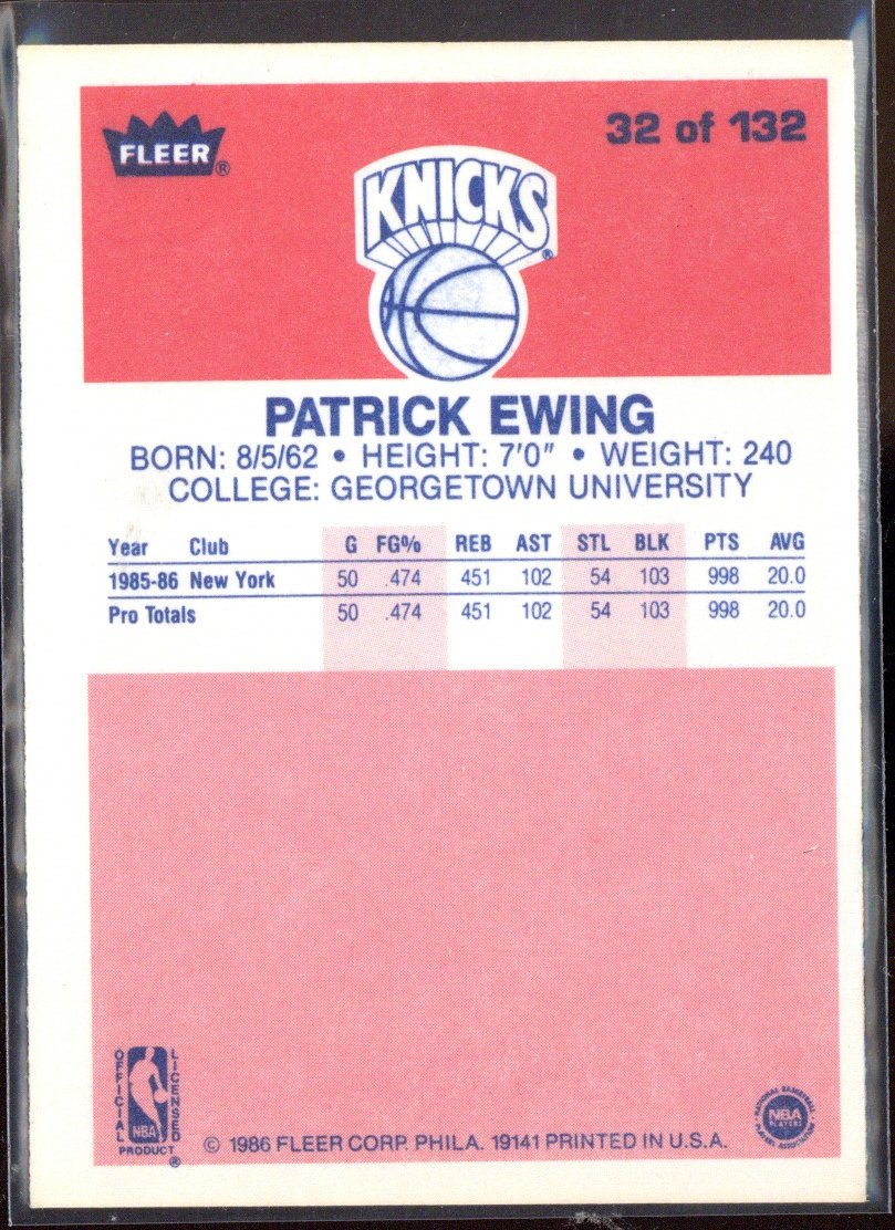 Patrick Ewing New York Knicks Signed HOF 88 1986 Fleer Premier #32 Card-Powers Sports Memorabilia