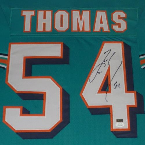 Autographed Zach Thomas Miami Dolphins (Teal #54) Deluxe Framed Jersey - JSA-Powers Sports Memorabilia