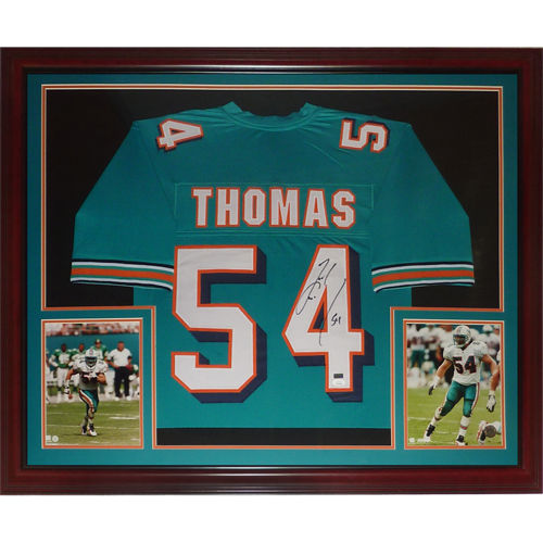 Autographed Zach Thomas Miami Dolphins (Teal #54) Deluxe Framed Jersey - JSA-Powers Sports Memorabilia