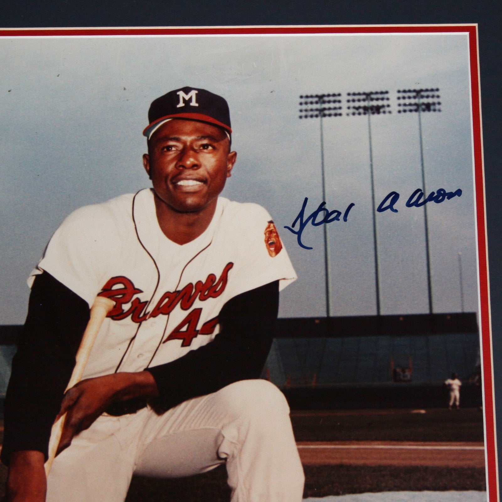 Autographed Hank Aaron Milwaukee Braves Deluxe Framed 16x20 Photo-Powers Sports Memorabilia