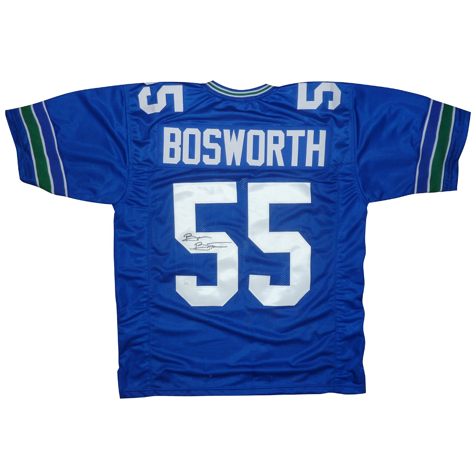 Autographed Brian Bosworth "The Boz" Seattle (Blue #55) Custom Jersey - JSA-Powers Sports Memorabilia