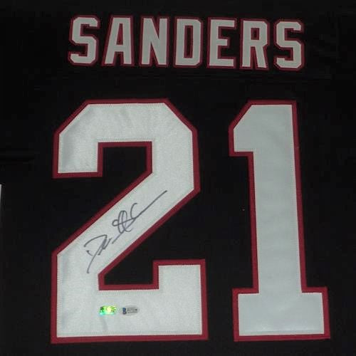 Autographed Deion Sanders Atlanta Falcons (Black #21) Deluxe Framed Jersey - Beckett-Powers Sports Memorabilia
