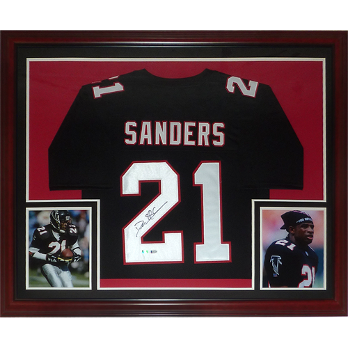 Autographed Deion Sanders Atlanta Falcons (Black #21) Deluxe Framed Jersey - Beckett-Powers Sports Memorabilia