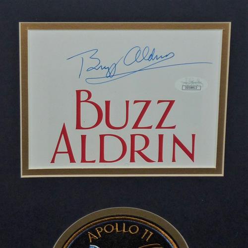 Autographed Buzz Aldrin Apollo 11 Moon Landing Deluxe Frame with 11x14 Photo, Mission Patch and Genuine Moon Rock - JSA-Powers Sports Memorabilia