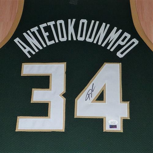 Autographed Giannis Antetokounmpo Milwaukee Bucks (Green #34) Deluxe Framed Jersey - JSA-Powers Sports Memorabilia
