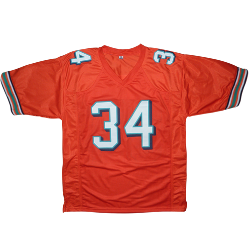 Autographed Ricky Williams Miami (Orange #34) Custom Jersey w/ Puff Puff Run - JSA-Powers Sports Memorabilia