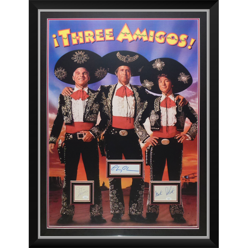 Three Amigos Full-Size Movie Poster Deluxe Framed with Steve Martin, Chevy Chase And Martin Short Autographs - JSA-Powers Sports Memorabilia