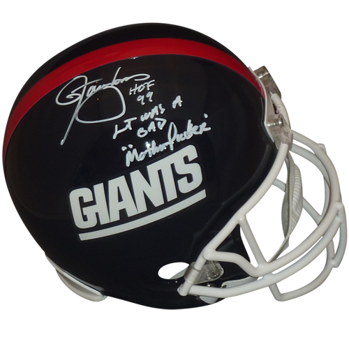 Autographed Lawrence Taylor New York Giants (Throwback) Deluxe Full-Size Replica Helmet w/ LT was a Bad M* F* Inscription - Beckett-Powers Sports Memorabilia