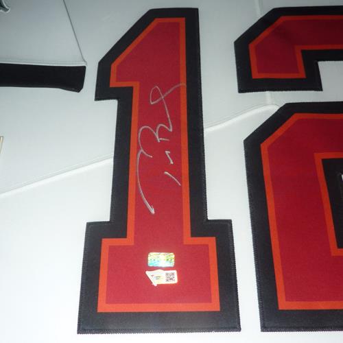 Autographed Tom Brady Tampa Bay Buccaneers (White #12) Deluxe Framed Jersey - Fanatics-Powers Sports Memorabilia