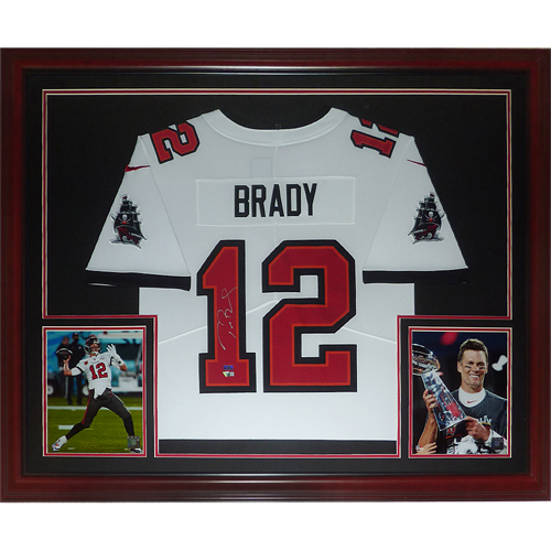 Autographed Tom Brady Tampa Bay Buccaneers (White #12) Deluxe Framed Jersey - Fanatics-Powers Sports Memorabilia