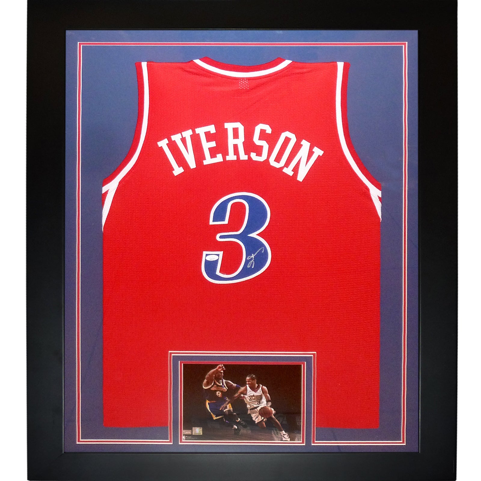 Autographed Allen Iverson Philadelphia 76ers (Red #3) Deluxe Framed Jersey - Beckett-Powers Sports Memorabilia