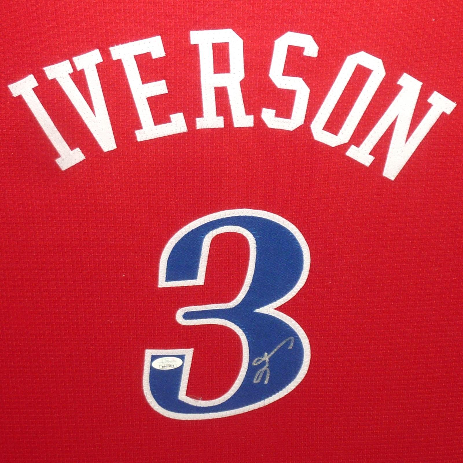 Autographed Allen Iverson Philadelphia 76ers (Red #3) Deluxe Framed Jersey - Beckett-Powers Sports Memorabilia