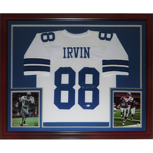Autographed Michael Irvin Dallas Cowboys (White #88) Deluxe Framed Jersey - Beckett-Powers Sports Memorabilia
