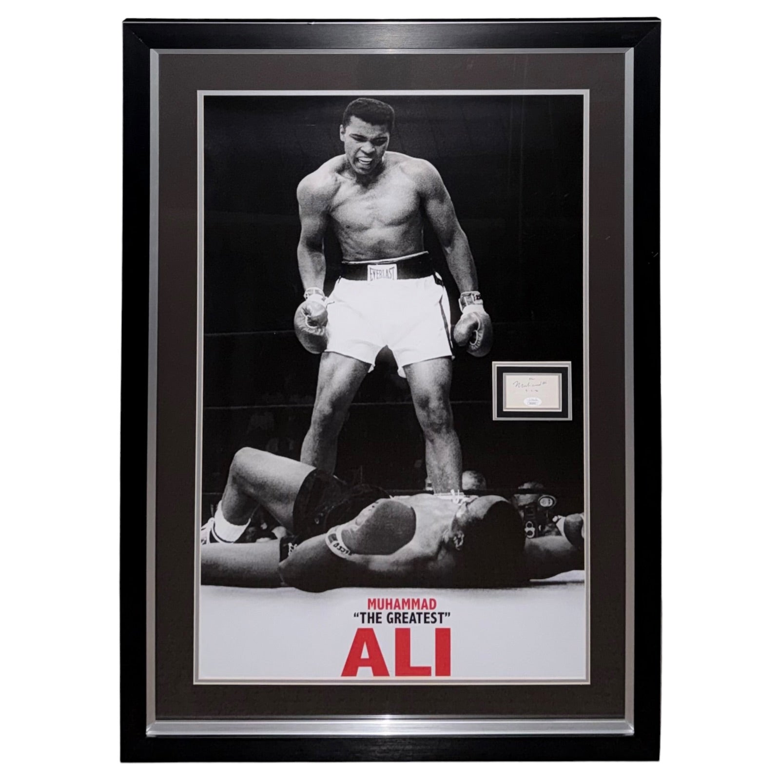 Muhammad Ali Full-Size Boxing Poster (over Liston) Deluxe Framed with Autograph - JSA | Collectible Memorabilia-Powers Sports Memorabilia