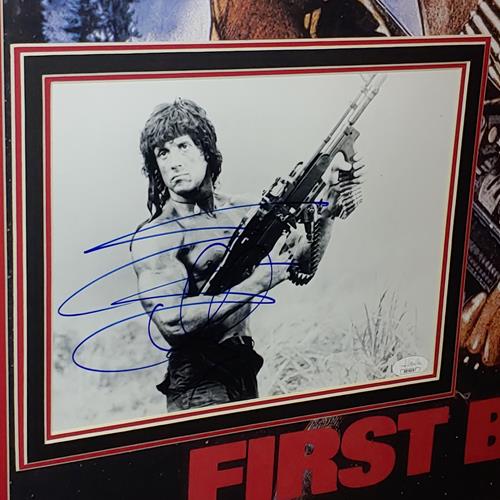 Autographed Rambo Full-Size Movie Poster Deluxe Framed with Sylvester Stallone 8x10 Photo - JSA-Powers Sports Memorabilia