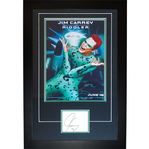 Batman The Riddler 11x17 Movie Poster Deluxe Framed with Jim Carrey Autograph - JSA | Collectible Memorabilia-Powers Sports Memorabilia