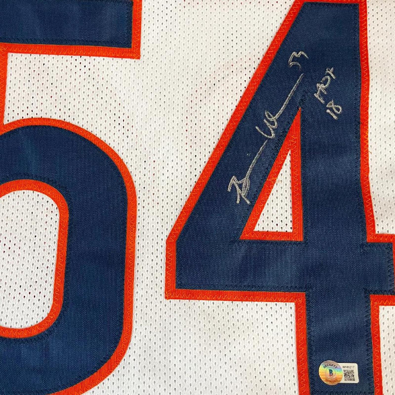 Autographed Brian Urlacher Chicago (White #54) Custom Jersey w "HOF 18" - Beckett-Powers Sports Memorabilia