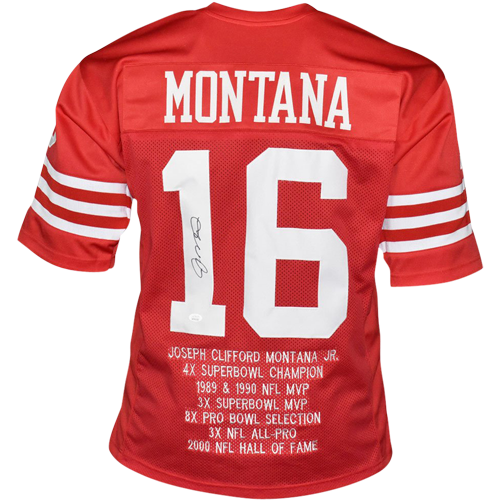 Autographed Joe Montana San Francisco (Red #16) Custom STAT Jersey - JSA-Powers Sports Memorabilia