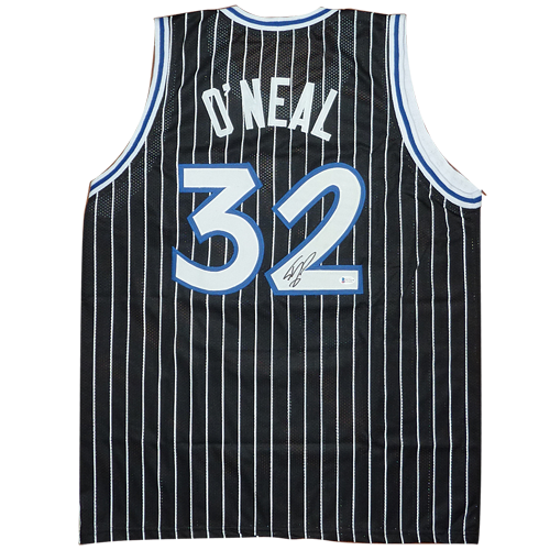 Autographed Shaquille O'Neal Orlando (Black Pinstripe #32) Custom Jersey - Beckett-Powers Sports Memorabilia