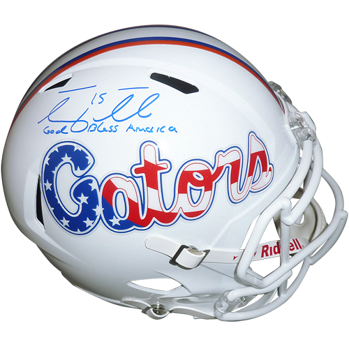 Autographed Tim Tebow Florida Gators (Stars and Stripes) Deluxe Full-Size Replica Helmet w/ God Bless America - Tebow Holo-Powers Sports Memorabilia