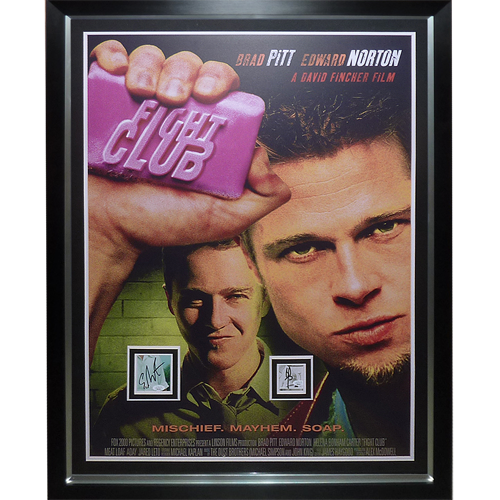 Fight Club Full-Size Movie Poster Deluxe Framed with Brad Pitt and Edward Norton Autographs - JSA-Powers Sports Memorabilia