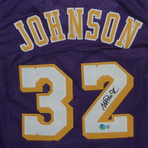 Autographed Magic Johnson Los Angeles (Purple #32) Custom Jersey - Beckett-Powers Sports Memorabilia
