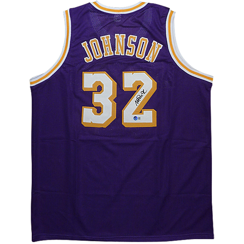 Autographed Magic Johnson Los Angeles (Purple #32) Custom Jersey - Beckett-Powers Sports Memorabilia