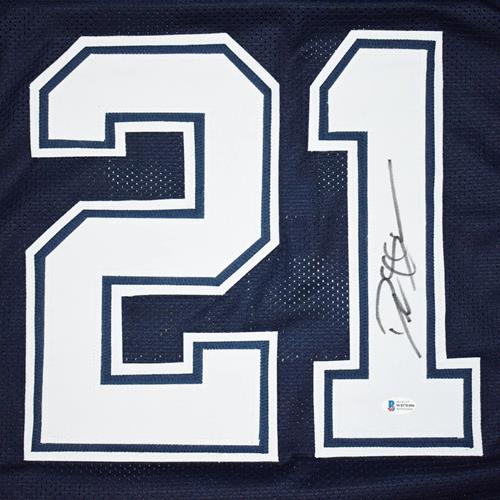 Autographed Deion Sanders Dallas (Navy Blue #21) Custom Jersey - Beckett-Powers Sports Memorabilia