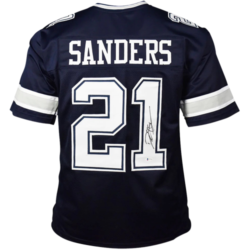 Autographed Deion Sanders Dallas (Navy Blue #21) Custom Jersey - Beckett-Powers Sports Memorabilia
