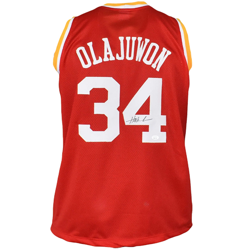 Autographed Hakeem Olajuwon Houston (Red #34) Custom Jersey - JSA-Powers Sports Memorabilia